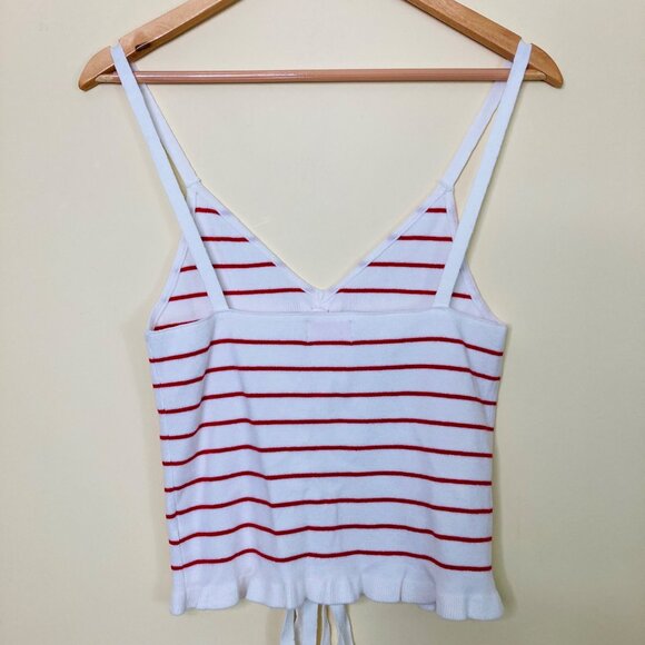 Pink Lily Knit Tank Top Women's Medium White Red Stripe Summer Tie Front - Picture 2 of 8